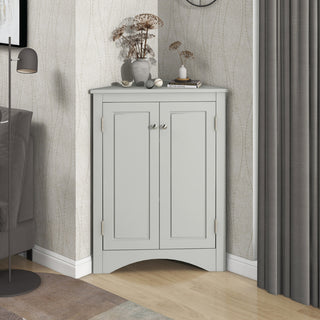 32" Wood 2-door Bathroom Corner Cabinet with Adjustable Shelves, Grey