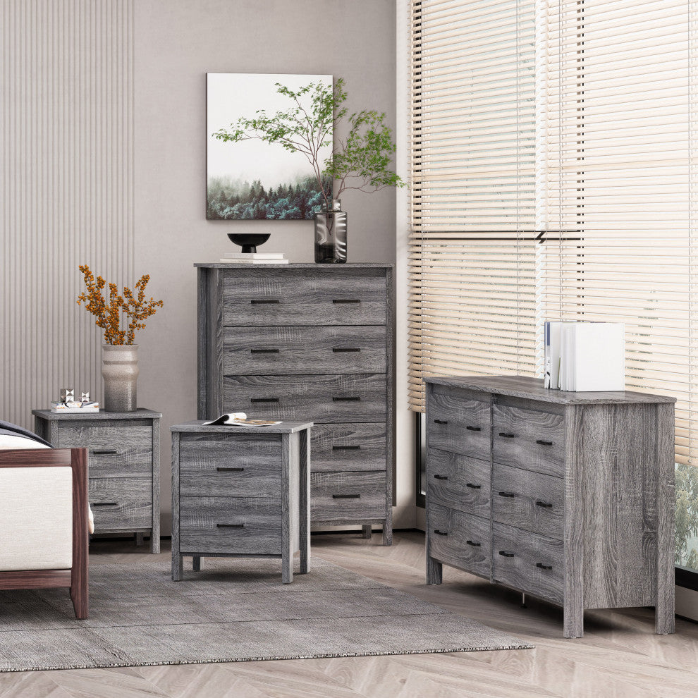 Titeca Contemporary 4 Piece Dresser and Nightstand Set, Sonoma Grey Oak