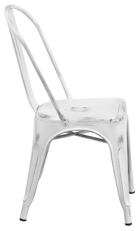 Bowery Hill Metal Dining Chair in Distressed White