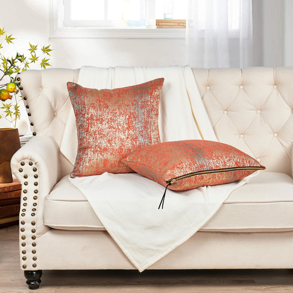 Jacquard Chenille Big Zipper Pillow Cover Set, Orange, 2 Piece, 20"x20"