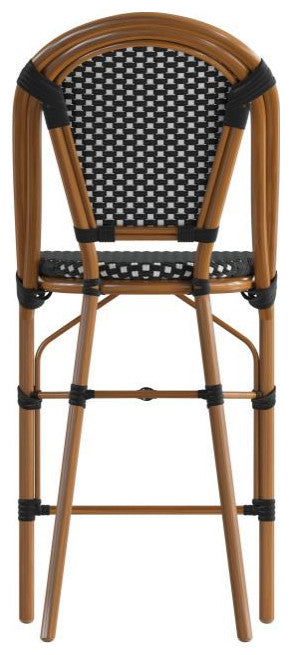 Set of 2 Stackable Indoor/Outdoor French Bistro 26" High Bar Stools, Black & White/Natural Frame