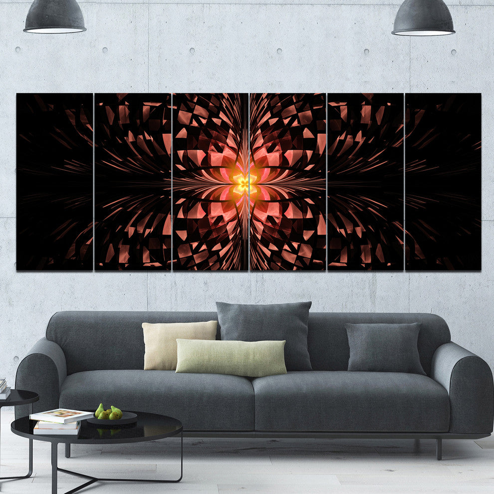 Brown Butterfly Pattern on Black, Abstract Art on Canvas, 70"x28", 6 Panels