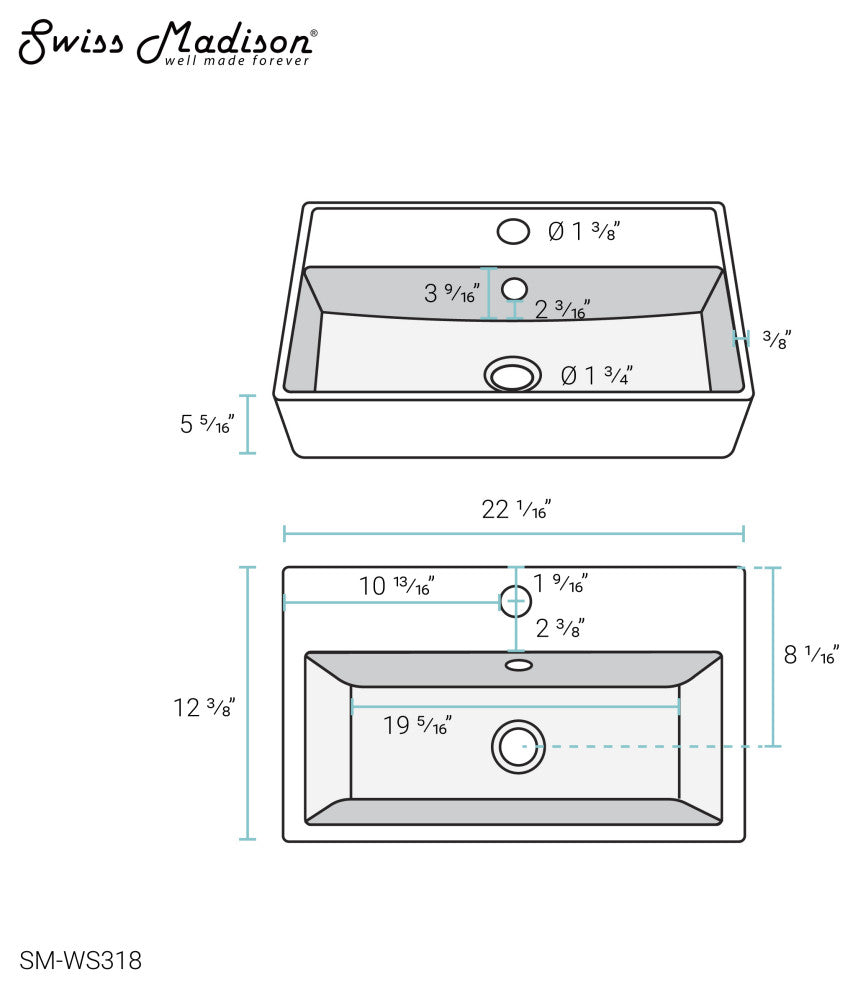 Claire Ceramic Wall Hung Sink, Glossy White