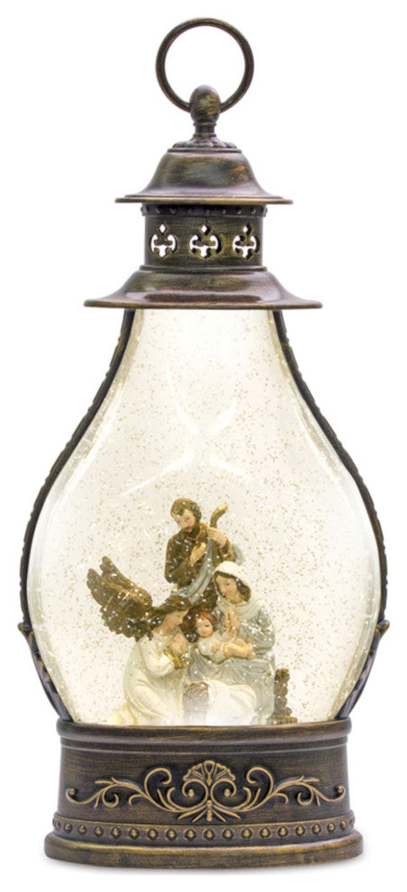 Snow Globe Lantern With Holy Family 15.5"H Plastic