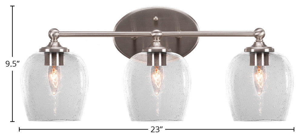 Capri 3-Light Bath Bar, Brushed Nickel/Clear Bubble
