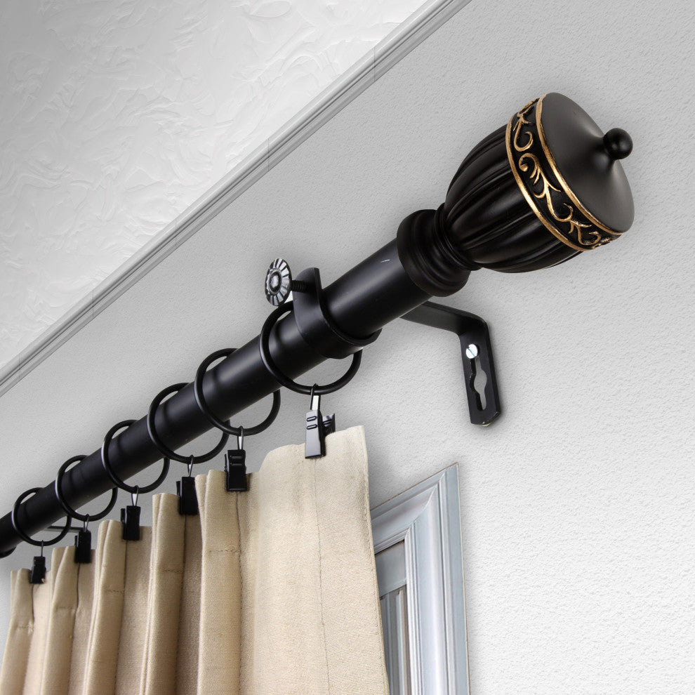 Kingsman 1" Curtain Rod, Black, 28"-48"