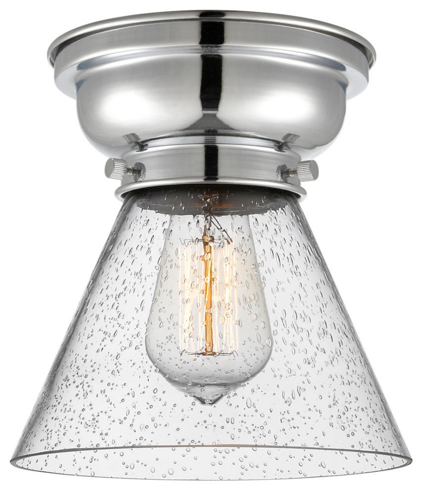 Large Cone 1-Light Flush Mount, Polished Chrome, Seedy