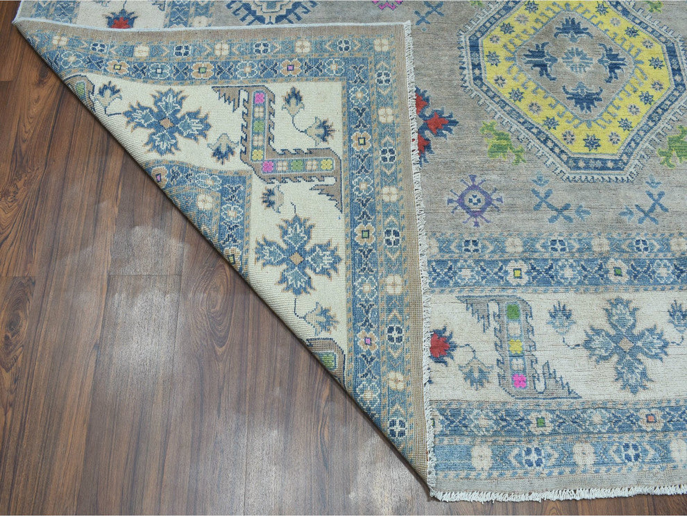 Colorful Fusion Kazak Geometric Design Pure Wool Hand-Knotted Rug, 9'2"x11'7"