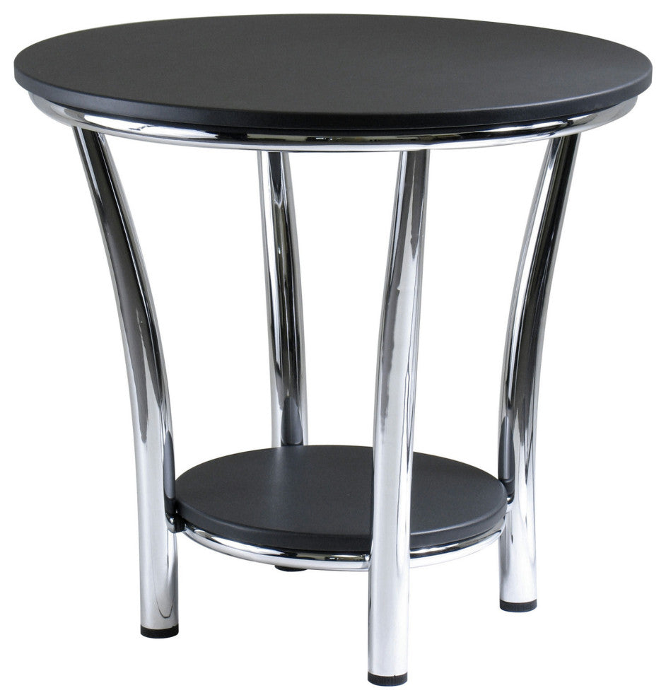 Maya Round End Table, Black Top, Metal Legs