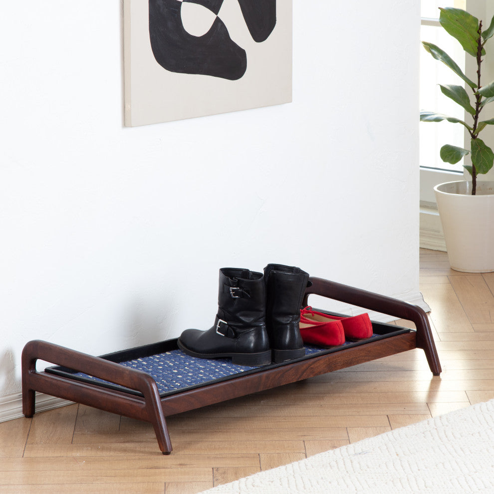 Single-Tier Brown Stand With 3-Pair Rubber Boot Tray K.C. Whistle