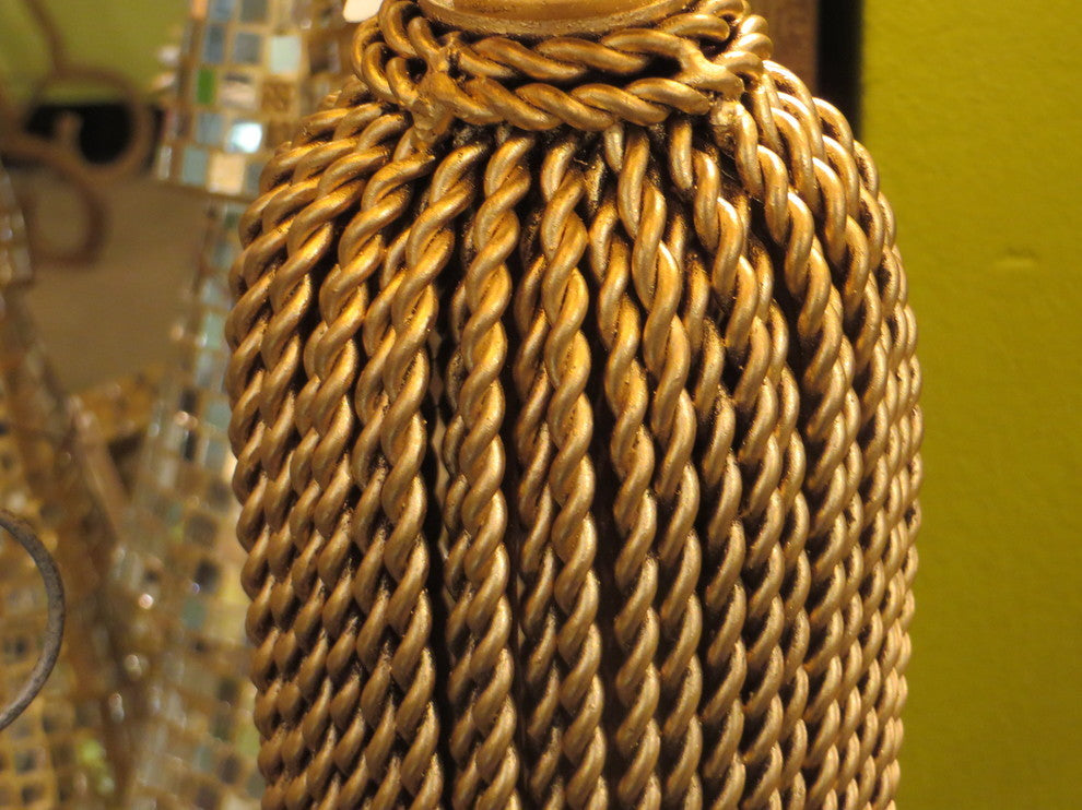 28" Gold Iron Tassel Table Lamp, Cottage Contemporary Romantic Ornate Black