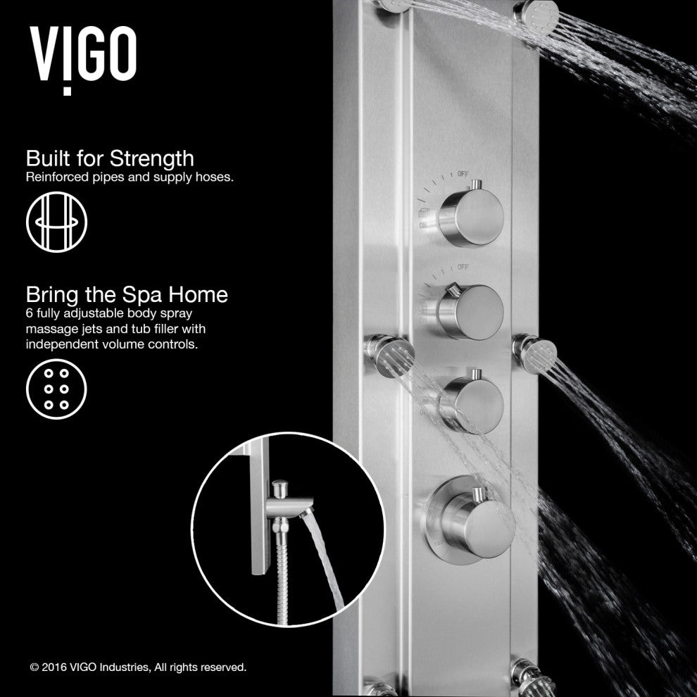 Vigo VG08008 Mateo 60" H 6-Jet Thermostatic Shower Panel - Stainless Steel
