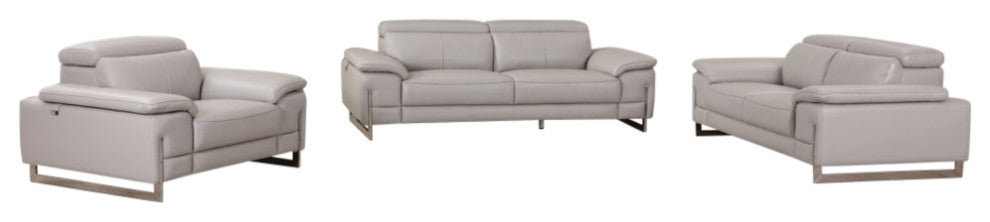 Three Piece Indoor Light Gray Italian Leather Six Person Seating Set