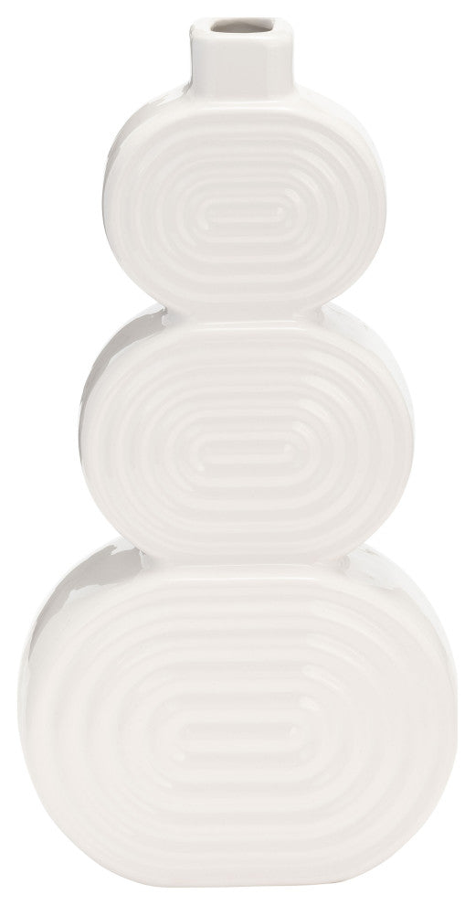 Ceramic 12" Stacked Circles Vase, White