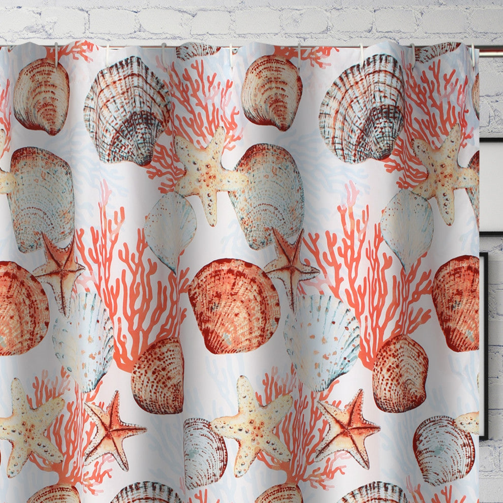 Greenland Home Fashions Beach Days Bath Shower Curtain, Coral 72x72