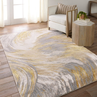 Zione Abstract Gold/ Gray Runner Rug 3'3"X12'