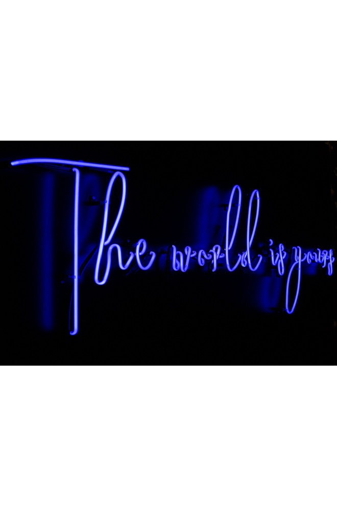 Framed Blue Neon Artwork | Andrew Martin World Is Yours, Large