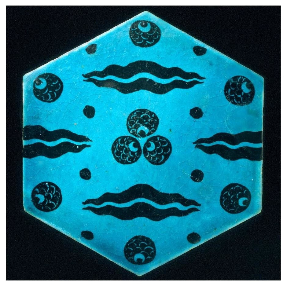 "Blue Hexagonal Tile" Print 17th Century Syrian Artisan, 20"x20"