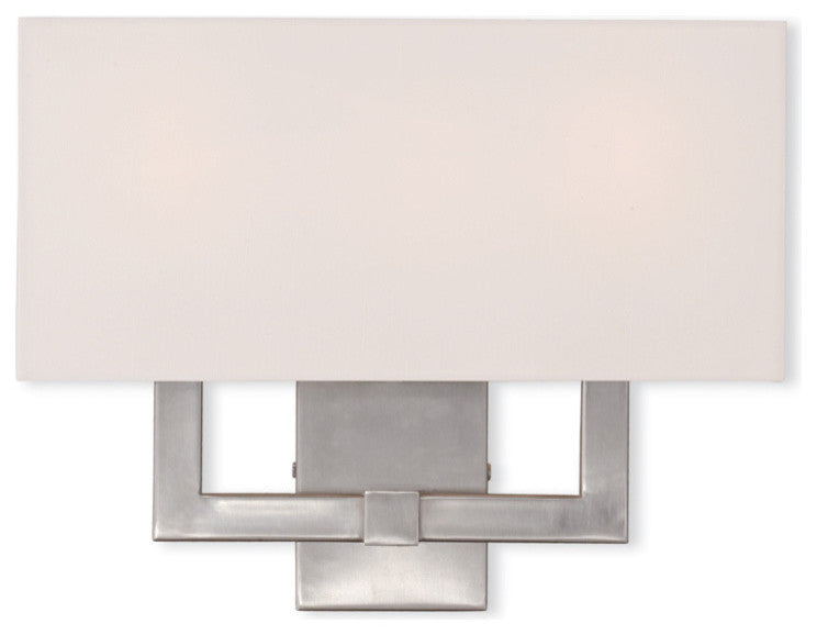Wall Sconce with Handcrafted Off-White Fabric Hardback Shade, Brushed Nickel