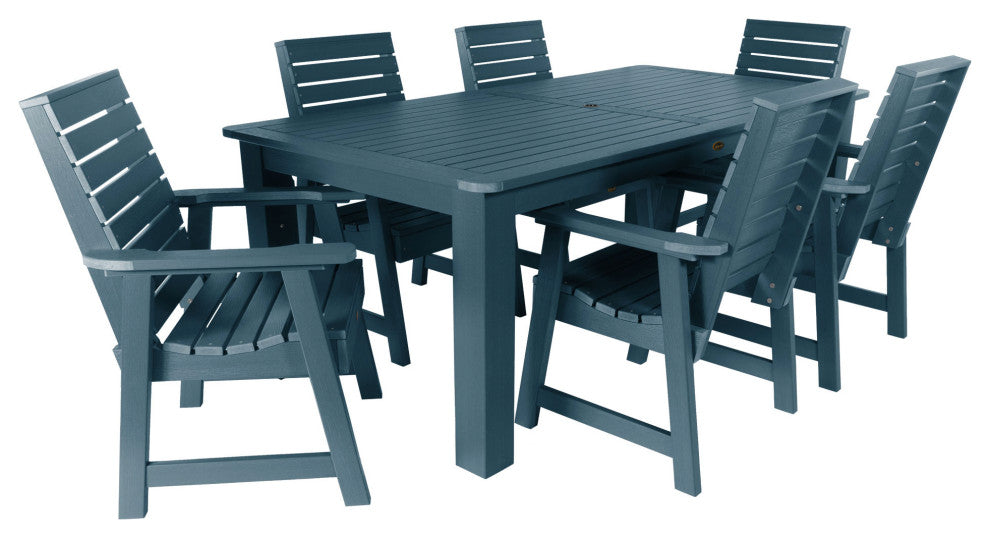 Glennville 7-Piece 42x84 Dining Set, Weathered Acorn, Nantucket Blue