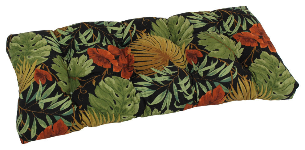 42"X19" Squared Patterned Spun Polyester Tufted Loveseat Cushion, Tropique Raven