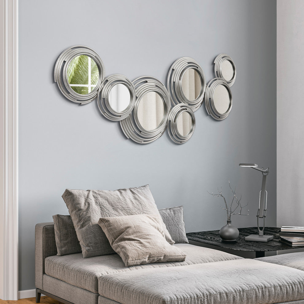 "Descending Reflection" Circle Array Mirrors in Metal Foiled Frame