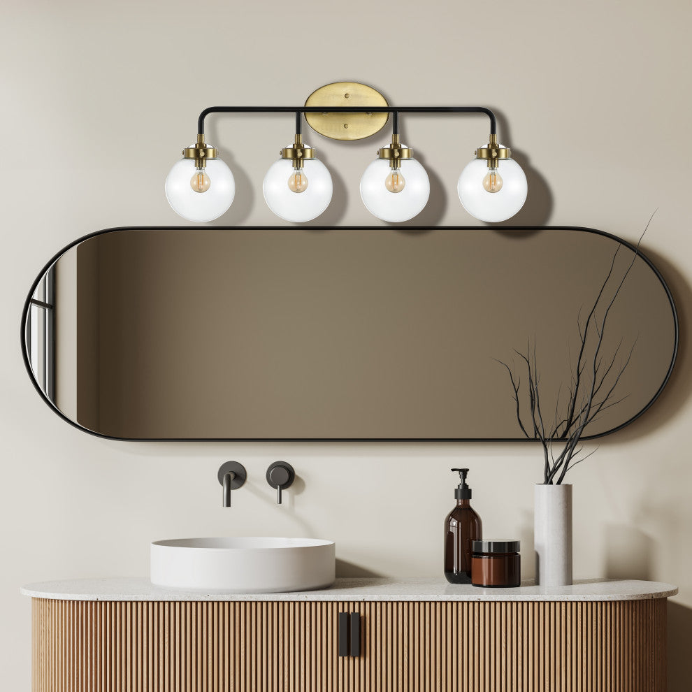 Caleb 30.75" 4-Light Contemporary Transitional Iron/Glass LED Vanity Light