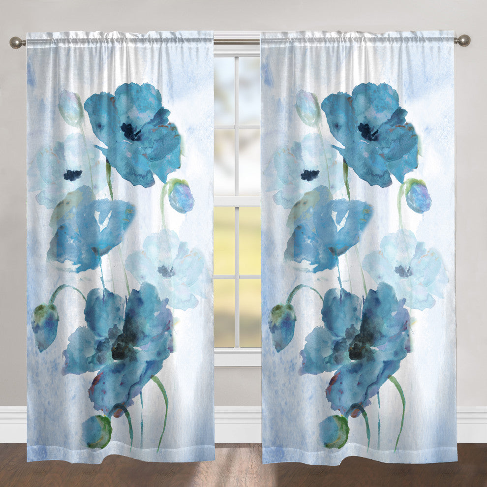 Blooming Indigo Poppies 84" Sheer Window Panel