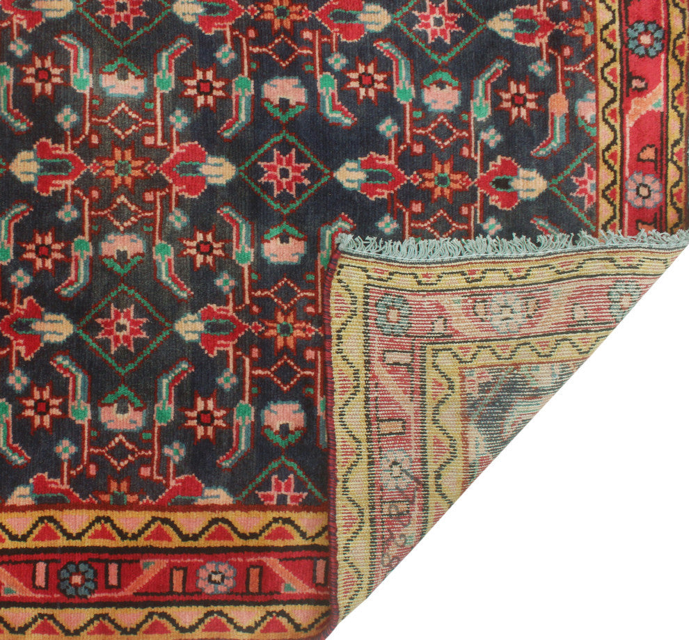 Fine Vintage Distressed Huriye Navy/Red Runner, 3'1x13'2