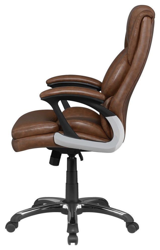 Adjustable Height Office Chair With Padded Arm, Brown And Black