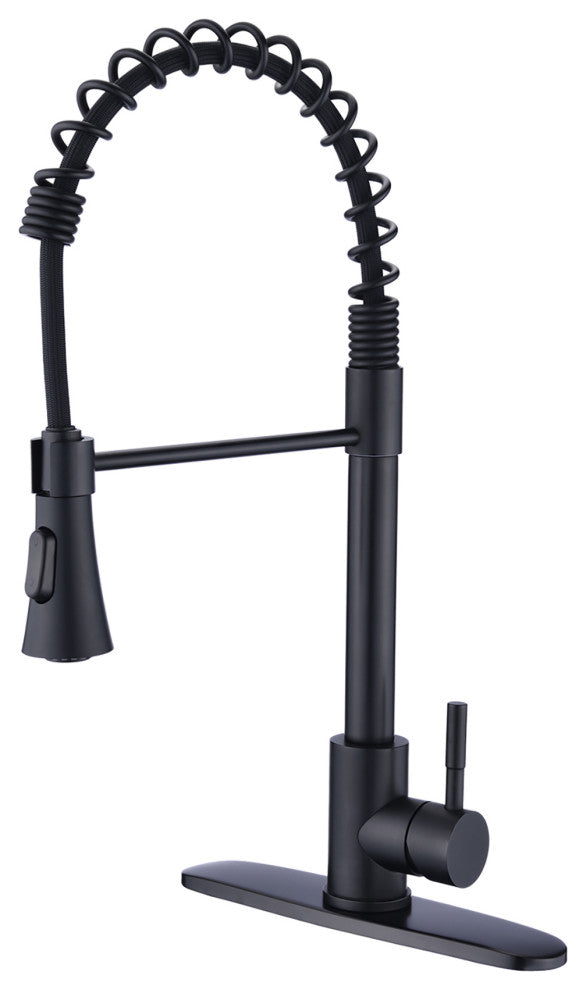 Single Handle Deck Mounted Spring Neck Pull Down Kitchen Faucet with Sprayer, Ma