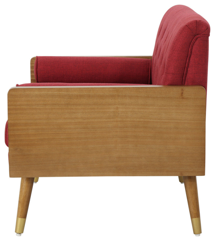 GDF Studio Greta Mid Century Modern Fabric Club Chair, Red/Dark Walnut