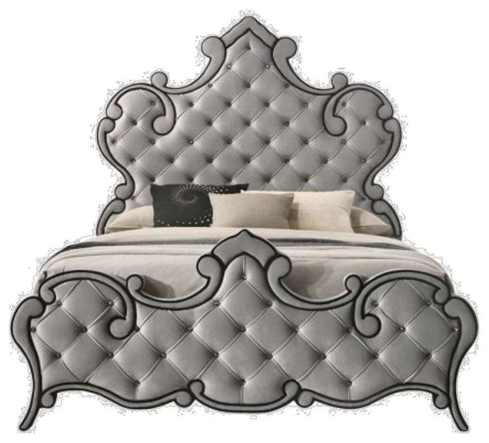 ACME Perine Queen Bed, Gray Velvet