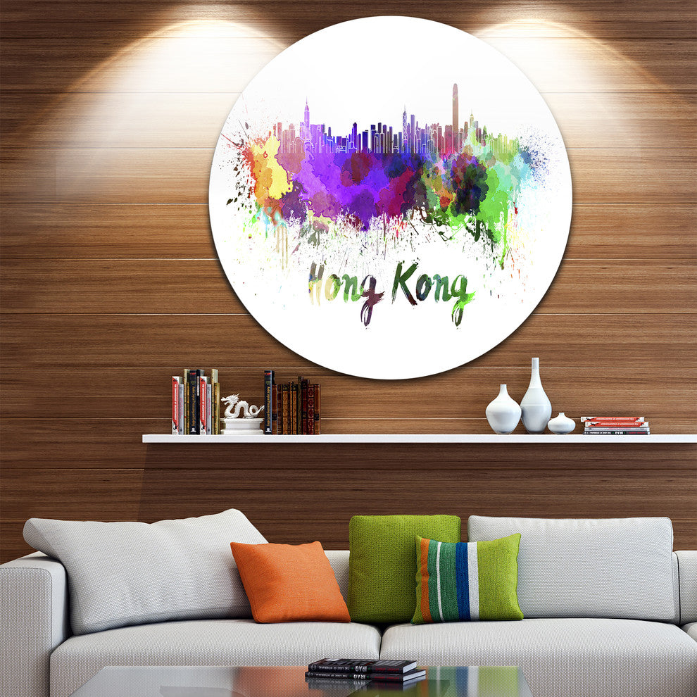 Hong Kong Skyline, Cityscape Disc Metal Wall Art, 11"