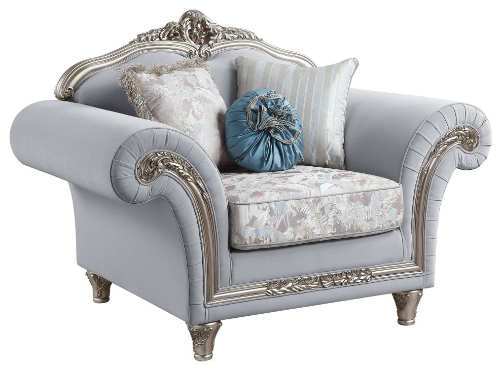 Pelumi Chair With 3 Pillows, Light Gray Linen and Platinum Finish