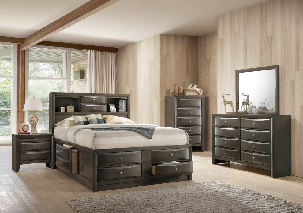 Wooden Chest with 5 Drawers, Gray Oak