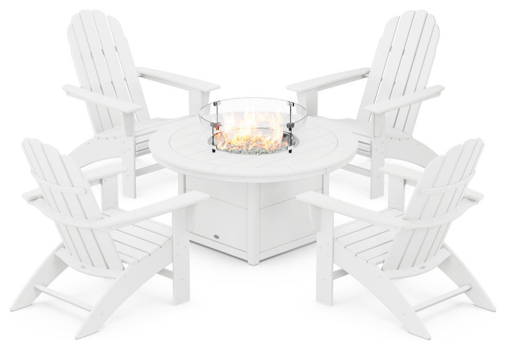 Vineyard Curveback Adirondack 5-Piece Set, Fire Pit Table, White
