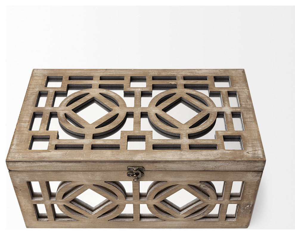Set of Two Brown Mirrored Wooden Boxes