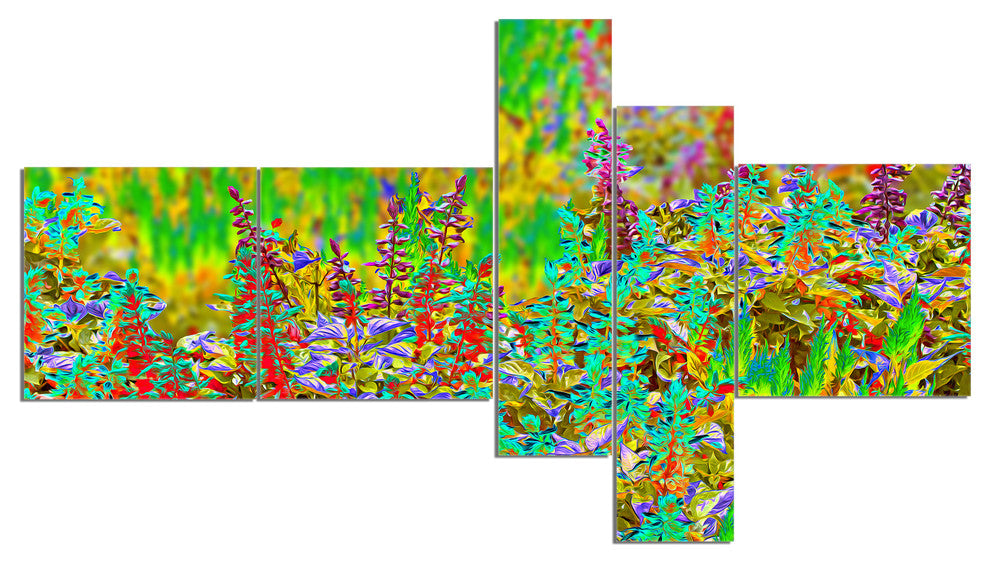 Colorful Textured Flowerbed, Floral Art Canvas Print, 60"x32", 5 panels
