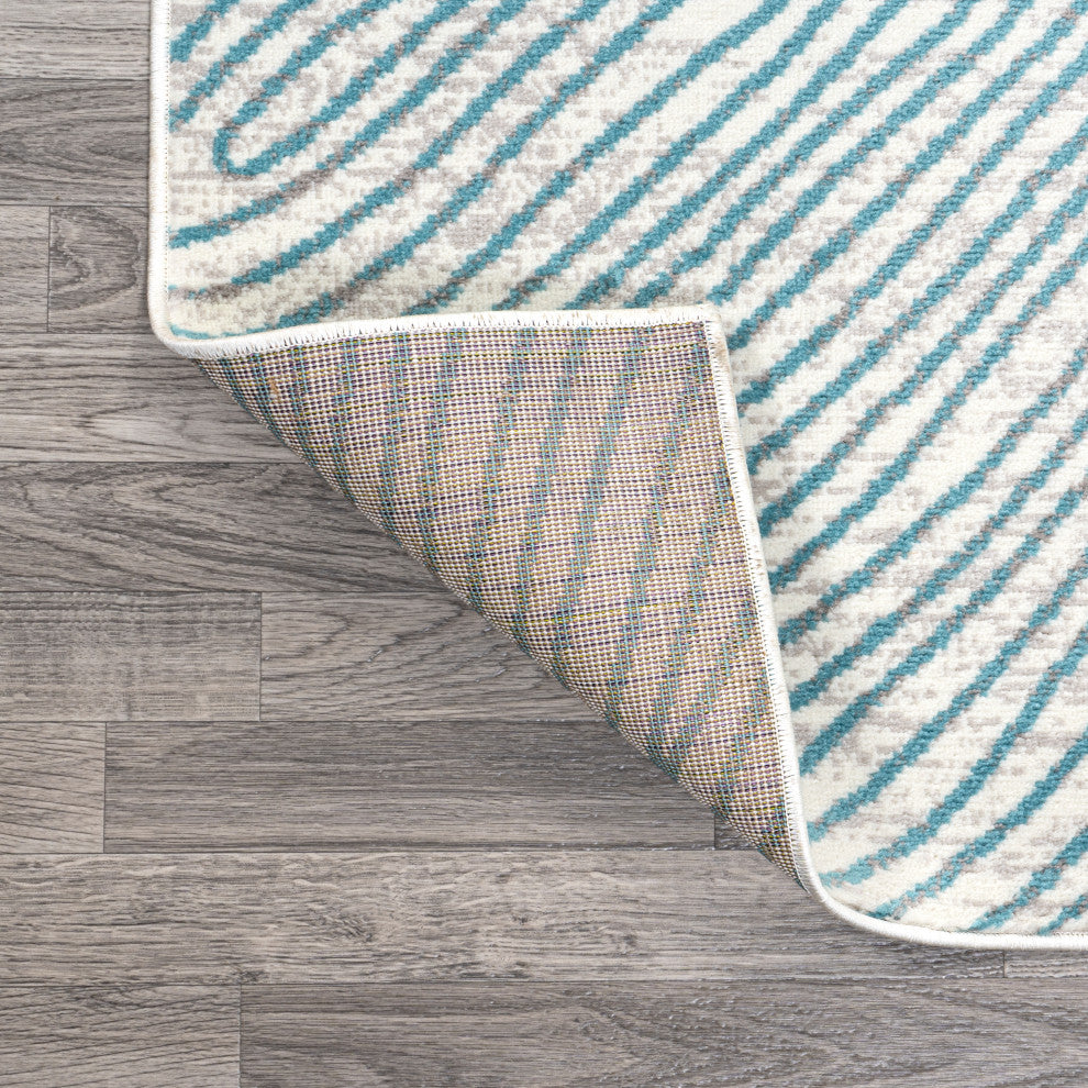 Arlo Woodgrain Geometric Ivory/Blue 5'x8' Area Rug