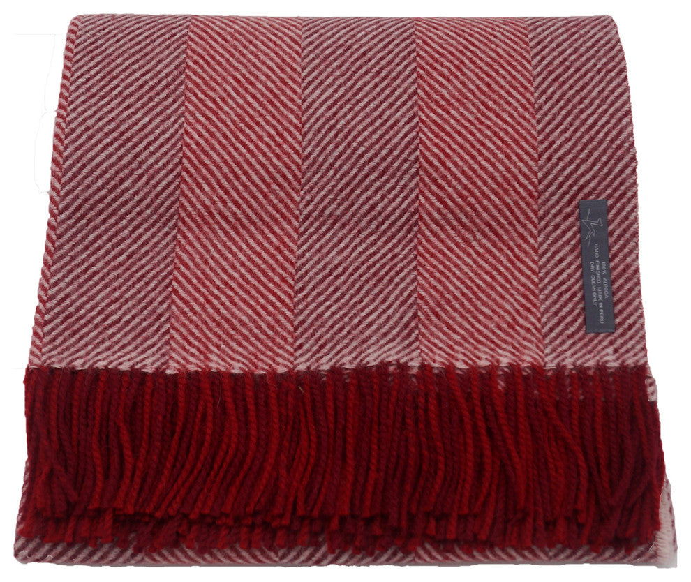 Alpaca Striped Herringbone Throw Blanket, All Natural, Red