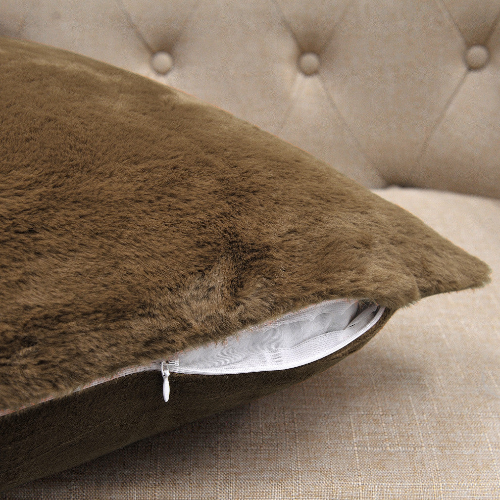 Solid Faux Fur Pillow Shell 2 Piece Set, Otter