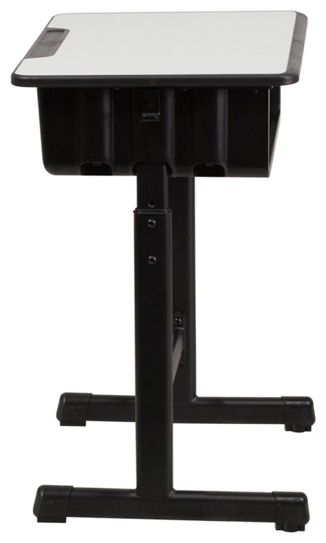 Student Desk With Gray Top and Adjustable Height Black Pedestal Frame
