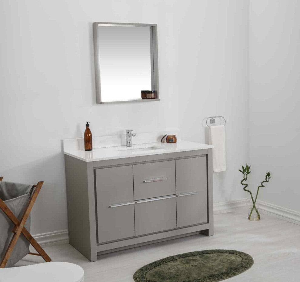 Mila Collection 48" Bathroom Vanity With Sink, Mirror, Countertop, Ash Gray