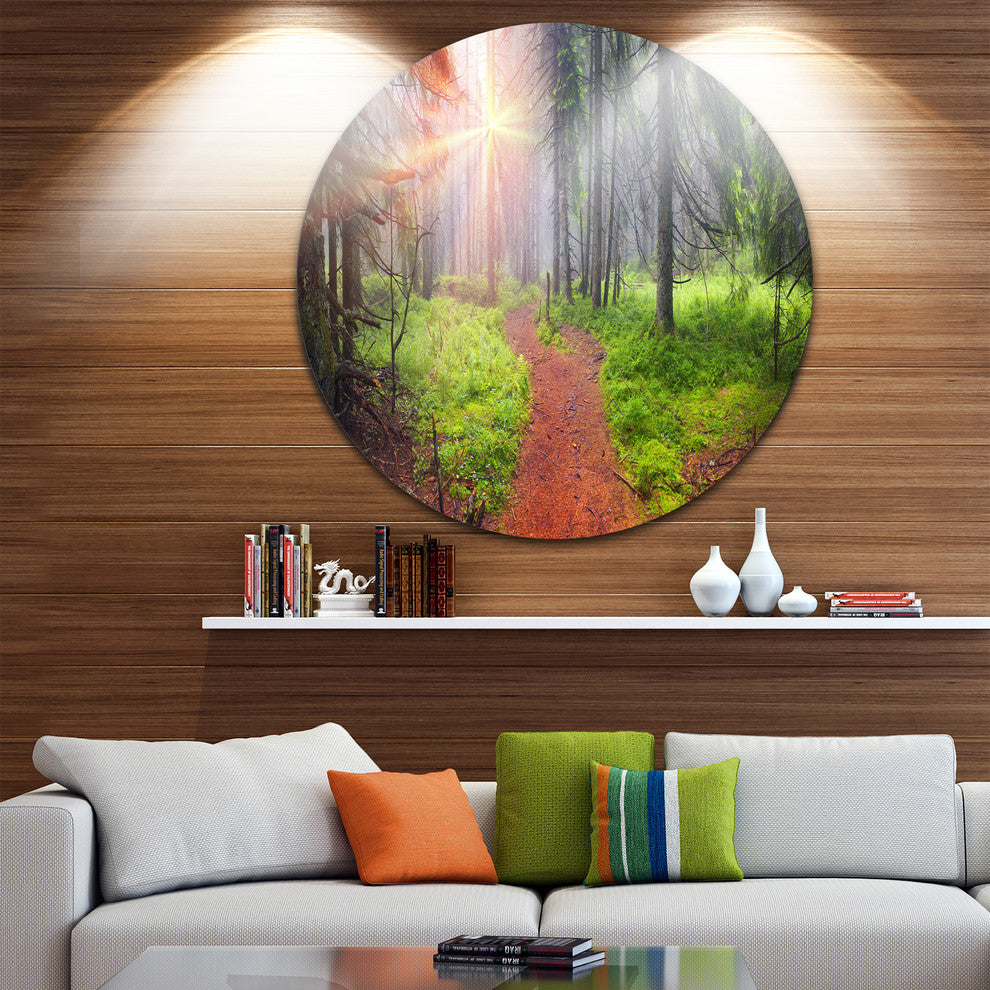 Autumn Forest At Dawn, Landscape Photography Round Wall Art, 38"