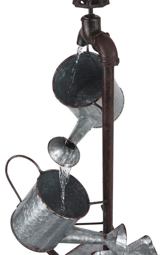 Metal Watering Can Wheelbarrow Fountain