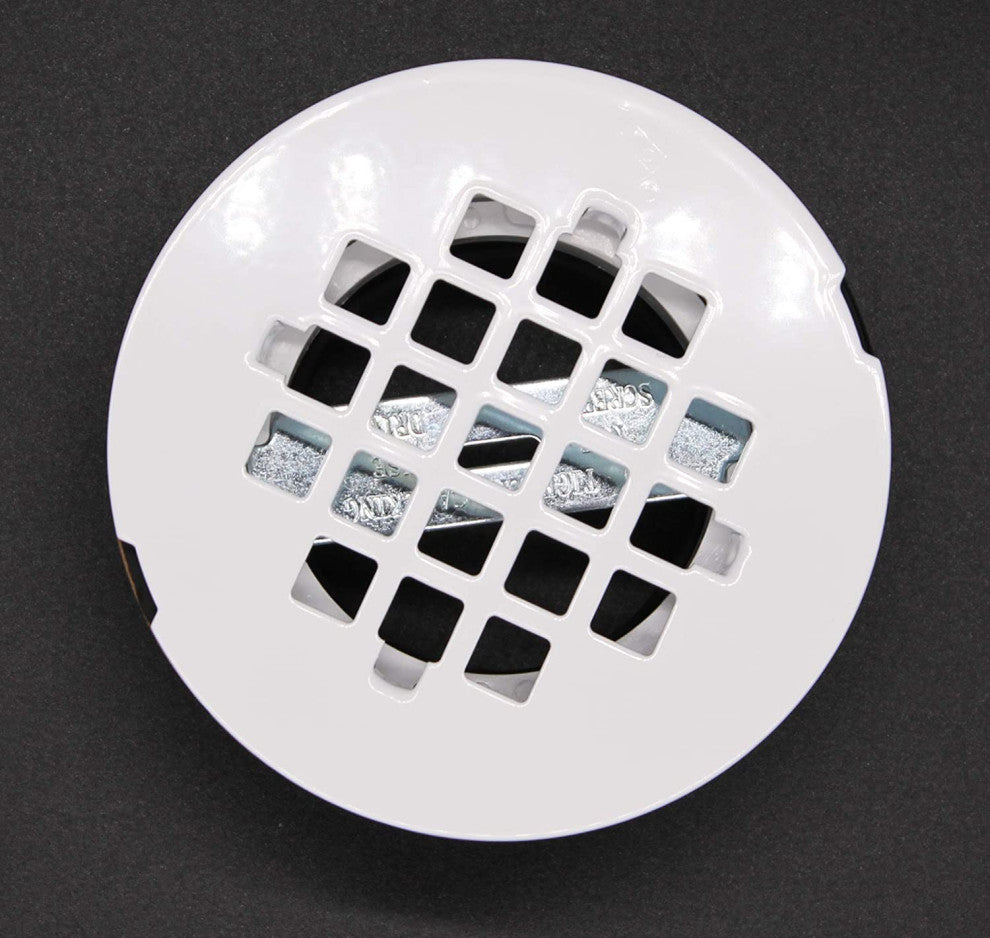 2" PVC Shower Drain Assembly and Grid, Polished Brass, Powder Coat White