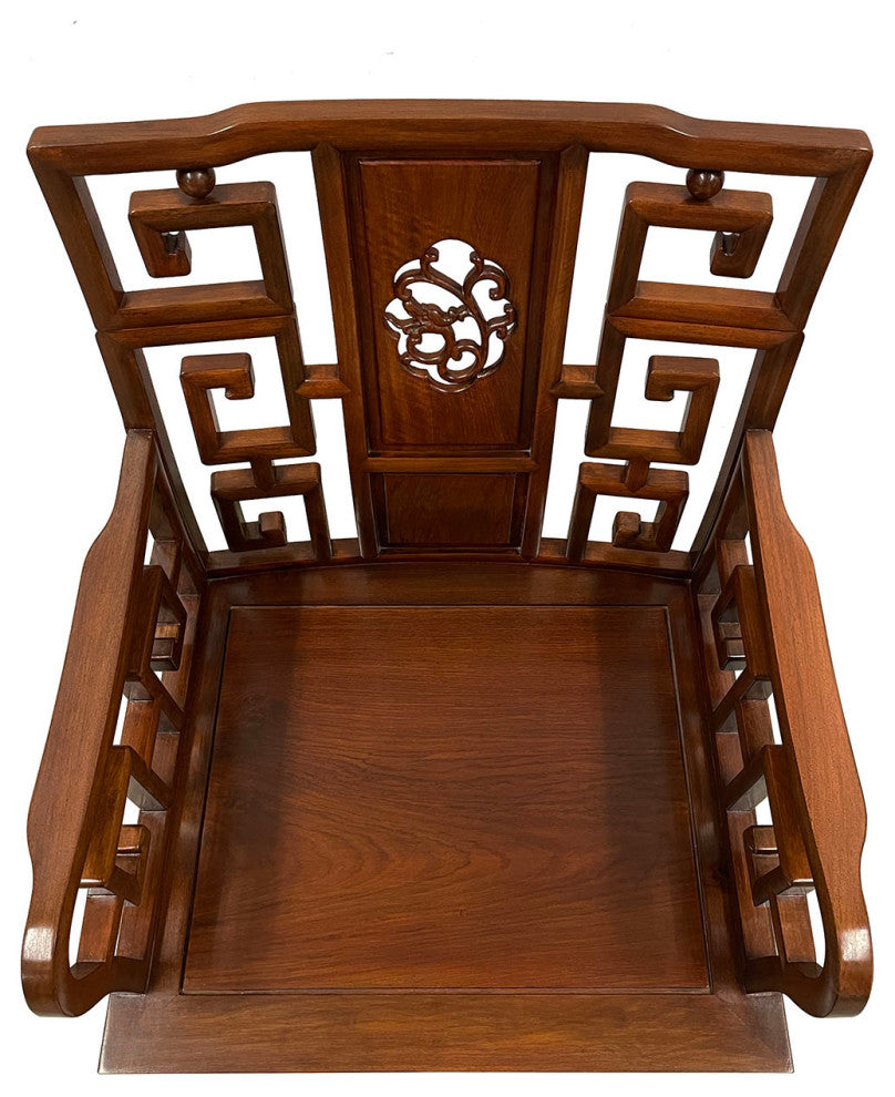 Consigned Vintage Chinese Rosewood Carved Living Room Chair - a Pair