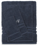 Denzi 4-Piece Towel Combination Set With Monogrammed Letter, V, Twilight Blue