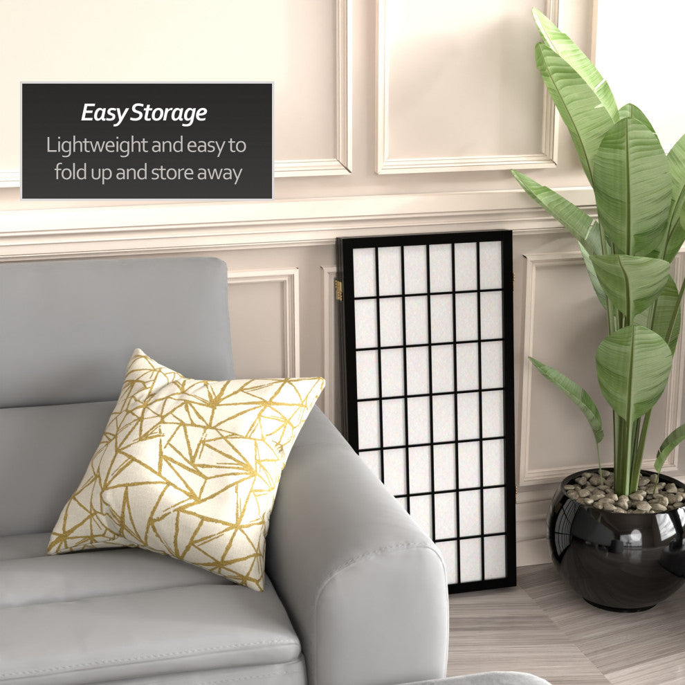 3' Tall Window Pane Shoji Screen, Black, 3 Panels